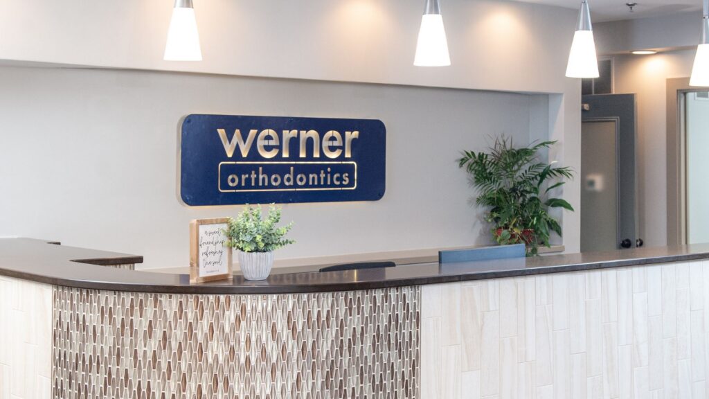 The reception desk at the Werner Orthodontics Indianapolis office